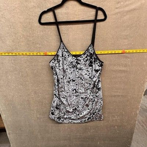 Topshop Tank Top Womens 10 Gray Black Crushed Velvet V Neck Spaghetti Strap Pre- 2