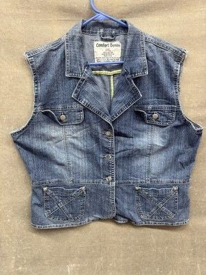 Comfort Denim Vest Womens 2XL Blue Jean Button Down Sleeveless Western Pockets 1
