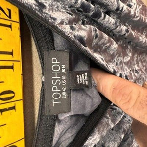 Topshop Tank Top Womens 10 Gray Black Crushed Velvet V Neck Spaghetti Strap Pre- 3