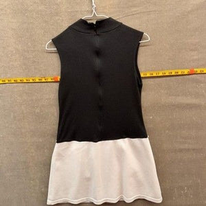 Sleeveless Colorblock Dress Womens Medium Black White Mock Neck A-Line Zip Back 4