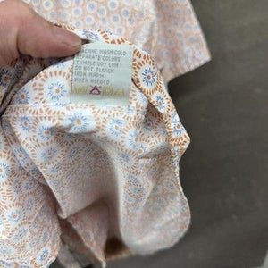 Pre-Owned Mens Large Orange Blue Geometric Short Sleeve Button Up Shirt Polyeste 3