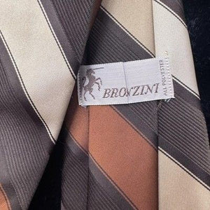 Bronzini Tie Mens Brown Tan Orange Striped Necktie Classic Polyester Business 4