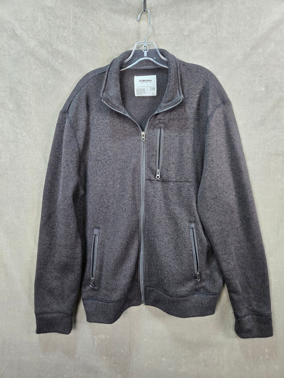 Sonoma Mens Dark Gray Full Zip Fleece Jacket Zip Pockets Size XL