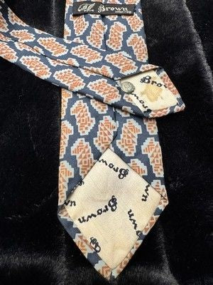 A L Brown Vintage Silk Necktie Mens Geometric Pattern Made In Italy 1950s Pre-Ow 2