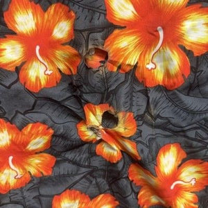 Mens Large Black Orange Floral Hawaiian Button Up Short Sleeve Shirt Pre-Owned 3