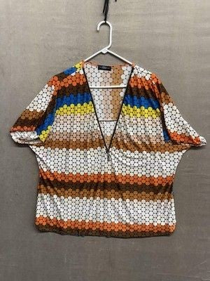 Jera Collection Womens Shirt One Size Geometric Print Zip Up Retro Top Pre-Owned 3