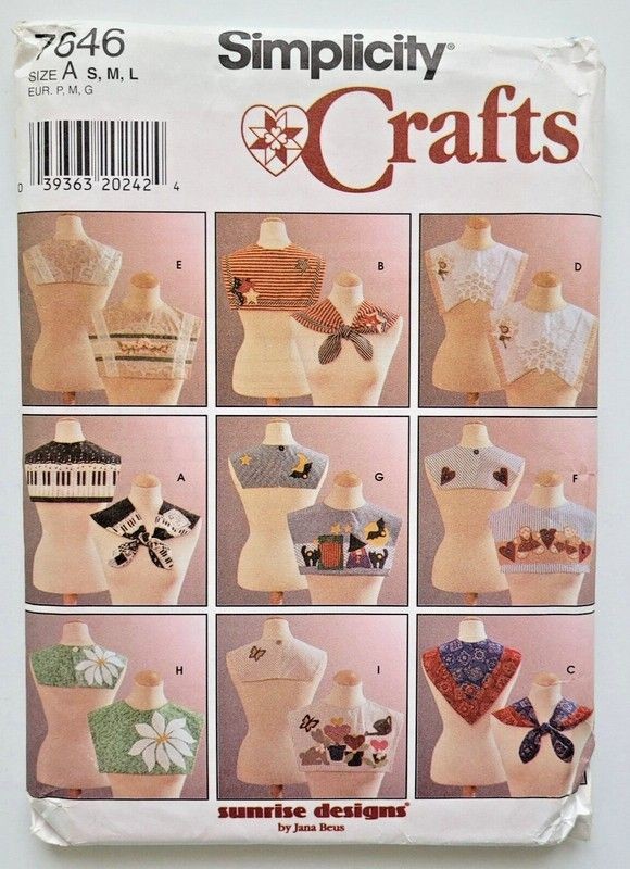 Simplicity Sewing Pattern 7646 Crafts Misses Collars w/Appliques S-M-L UNCUT