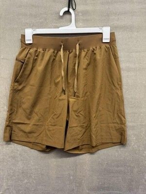 Mens Athletic Shorts Medium Brown Stretch Drawstring Zip Pocket Training Gym 5