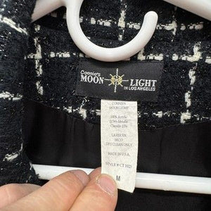 Connie's Moon Light Coat Womens Medium Black White Tweed Fringe Made USA CT1023 3