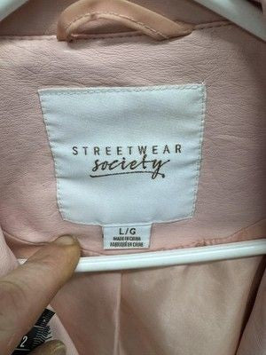 Streetwear Society Jacket Womens Large Pink Moto Biker Faux Leather Zip Pockets