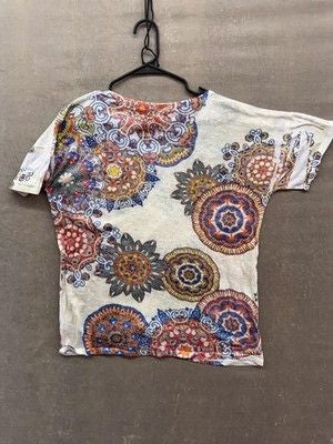 Promesa Shirt Womens Large Multicolor Boho Mandala Print Short Sleeve Made USA 5