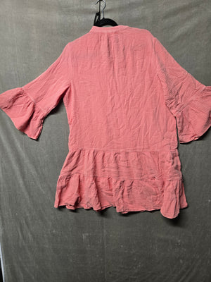 Faherty Dream Cotton Gauze Kasey Dress Coral Bell Sleeve Tiered Boho Size L NWT 5