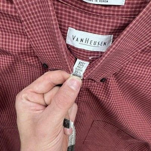 Van Heusen Shirt Mens Medium Red Plaid Short Sleeve Button Up Pocket Pre-Owned 5