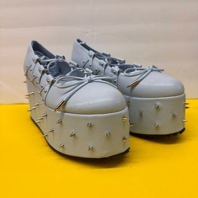 Spiked Platform Creeper Shoes Pastel Blue Silver Studded Lace Up Pre-Owned