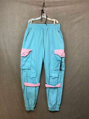 Steve Madden Men's Cargo Jogger Pants Light Blue Pink Size L Fair Condition 1