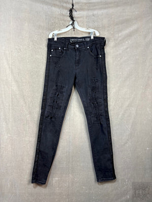 Heritage America Black Distressed Skinny Jeans with Side Stripe 1