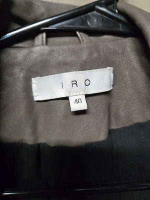 IRO Women Gray Lamb Leather Biker Jacket Size FR 40 Good Condition 5