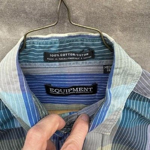 Equipment Shirt Mens Medium Blue Plaid Short Sleeve Button Up 100% Cotton Casual 5