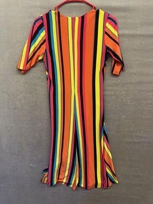 Stripe Dress Womens Large Short Sleeve V Neck Stretch Retro Boho Casual Pre-Owne 5