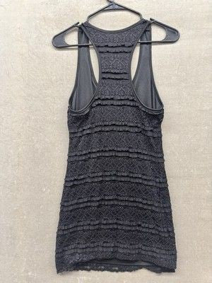 Black Lace Tank Top Womens Small Fitted Sleeveless Ruffle Textured Party Sexy 5