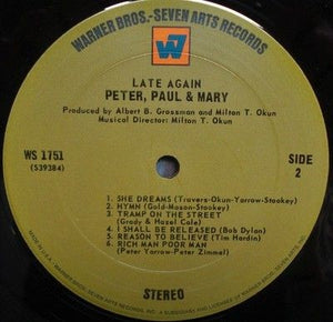 Peter Paul Mary Late Again Vinyl LP Record Used Folk Music 4