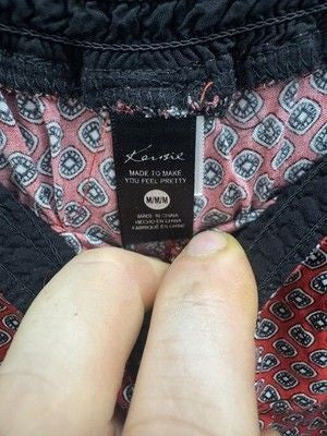 Kensie Womens Pants Medium Red Black Drawstring Patterned Pre-Owned Excellent 2