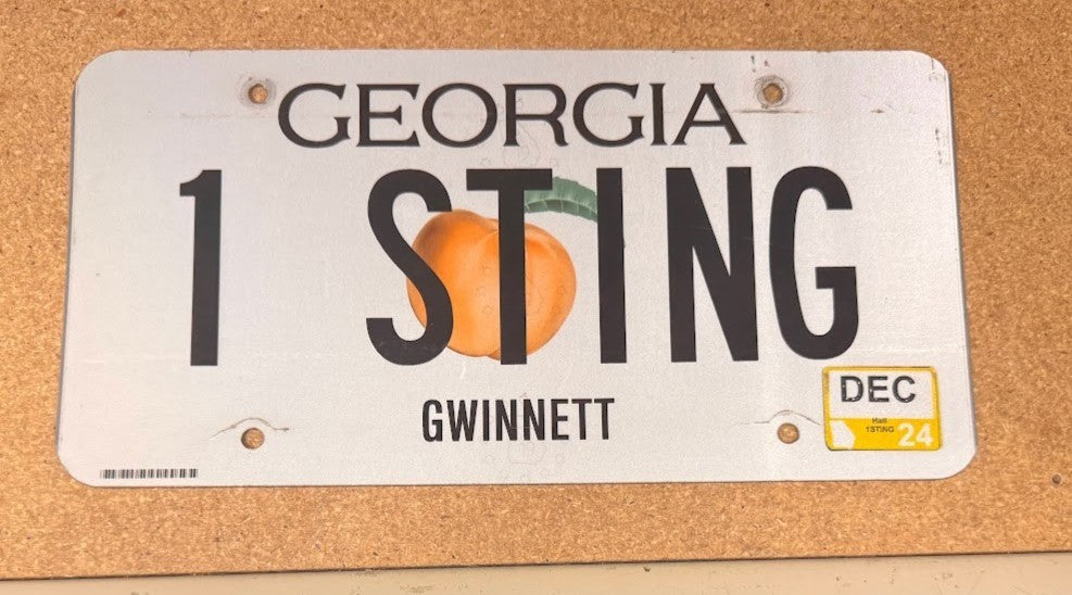 Georgia Gwinnett License Plate 1 STING – Expired Authentic Tag GT Yellow Jackets