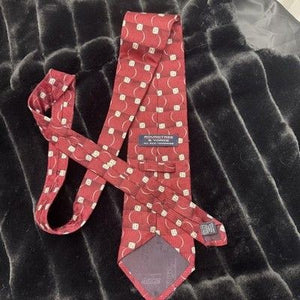 Roundtree & Yorke Tie Mens Burgundy Red Silk Geometric Pattern Handmade Classic 2