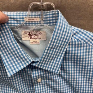 Penguin Munsingwear Mens Shirt Large Blue Gingham Check Button Down Pre-Owned Ex 3