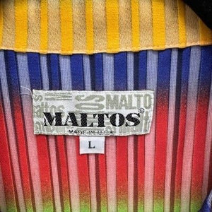 Maltos Shirt Mens Large Multicolor Striped Pleated Short Sleeve Button Up USA 5