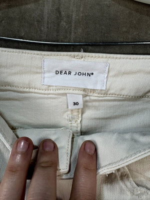 Dear John White Wide Leg Jeans with Frayed Hem, Size 30 2