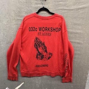032c Sweatshirt Mens 2XL Red Crewneck Workshop St. Agnes Kreuzberg Praying Hands 5