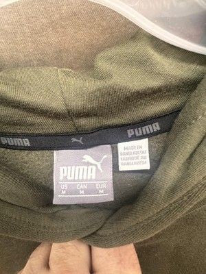 Puma Hoodie Sweatshirt Mens Medium Olive Green Orange Logo Pre-Owned Fleece Line 3