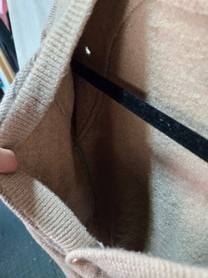 CASHMERE Women's Beige Herringbone Merino Wool V Neck Cardigan Size M 5