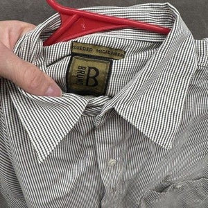 Bruno Shirt Mens Medium Gray Striped Short Sleeve Button Up Sueded Microfiber 3