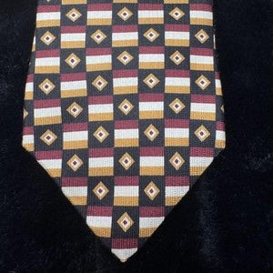 Domani Tie Mens One Size Burgundy Gold Geometric Checkered Silk Necktie Pattern 4