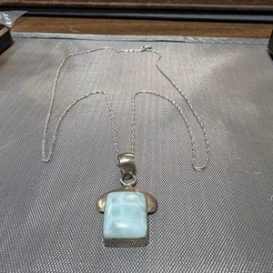 5.2g Fine 925 Solid Silver Natural Larimar Pendants Gemstone  With 20” Chain 2
