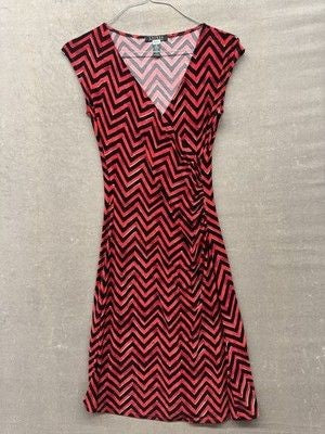 Lauren Ralph Lauren Dress Womens Small Chevron Sleeveless Ruched Knee Length Pre 2