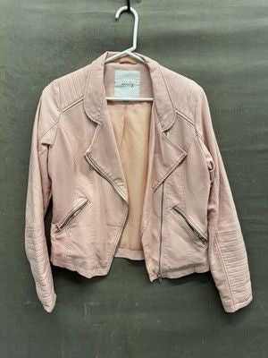 Streetwear Society Jacket Womens Large Pink Moto Biker Faux Leather Zip Pockets 2