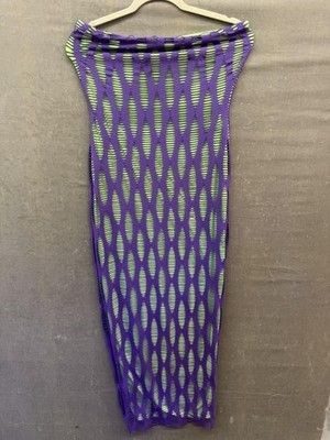 Fashion Nova Dress Womens XL Purple Green Mesh Cutout Bodycon Maxi Pre-Owned Exc 2