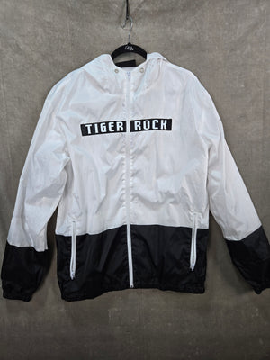 Tiger-Rock Men's White Black Colorblock Hooded Windbreaker Jacket Size XL 1