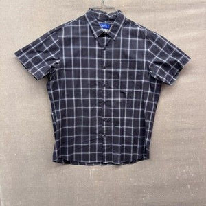 APT 9 Shirt Mens Large Blue Gray Plaid Short Sleeve Button Up Smart Temp 1