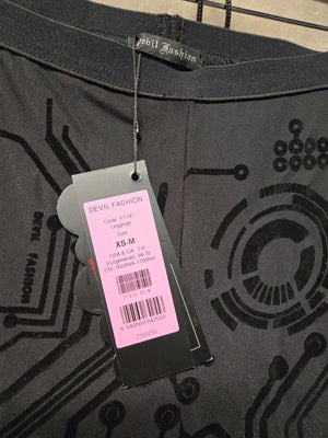 Cyberpunk Circuit Devil Fashion Women's Black Flocked Leggings Size XS-M NWT 3
