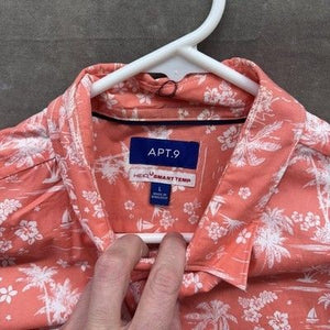 APT 9 Shirt Mens Large Coral White Hawaiian Tropical Print Button Up Casual 3