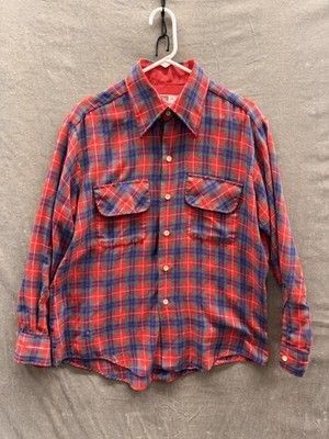 Vintage Montgomery Ward Mens Large Red Plaid Flannel Shirt Pre-Owned Good Condit 3