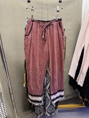 Kensie Womens Pants Medium Red Black Drawstring Patterned Pre-Owned Excellent 3