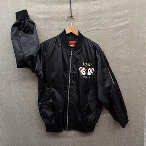 Mens Bomber Jacket Black Extra Large Pre-Owned Embroidered Skull Graphic 2