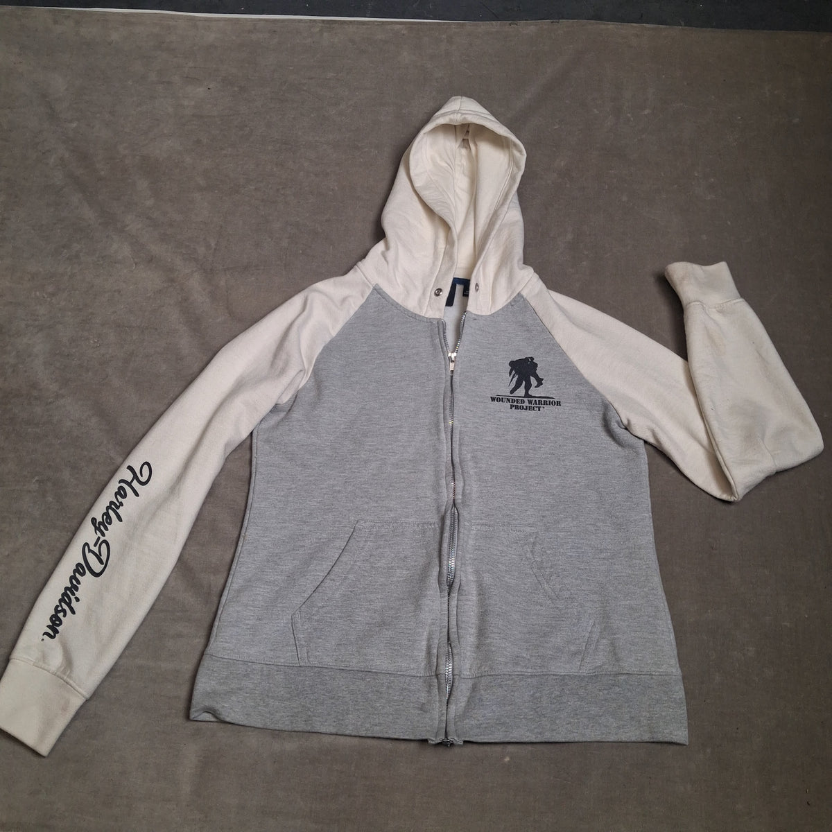 Harley-Davidson Women's Gray White Zip Hoodie Wounded Warrior Size M