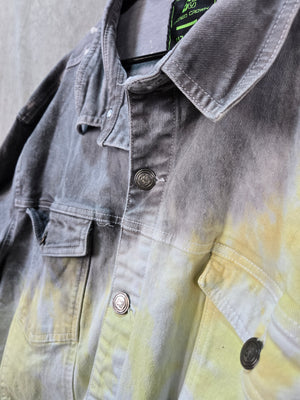 Sacred Crown Unisex Gray Yellow Blue Tie Dye Denim Trucker Jacket 3X 4