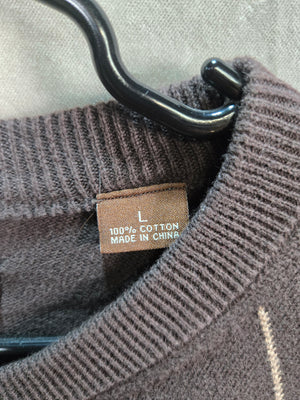 Perry Ellis Mens Brown Argyle Cotton Crewneck Pullover Sweater Size L 3